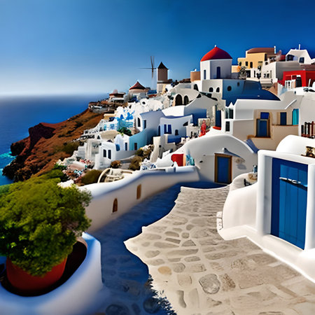 White architecture on Santorini island, Greece. 3D renderingの素材