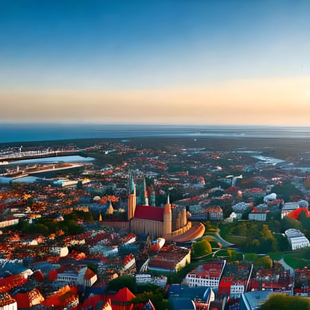 Aerial view of the city of Gdansk, Poland.の素材
