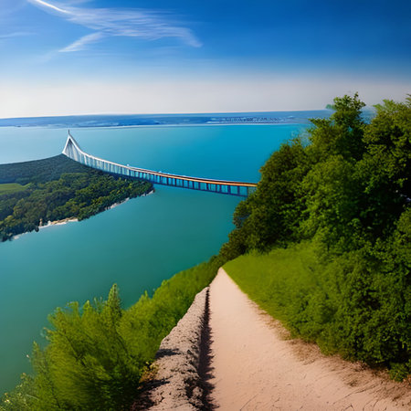 Beautiful view of the river Danube and the bridge on a sunny dayの素材