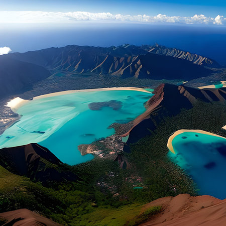 View from the airplane on the island of Lanzarote, Canary Islands, Spainの素材