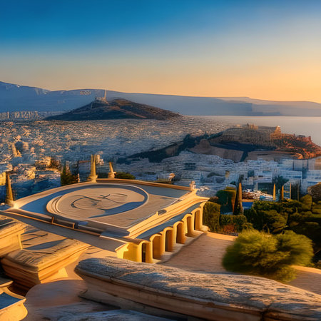 Santorini, Greece. Panoramic view of Santorini at sunrise.の素材
