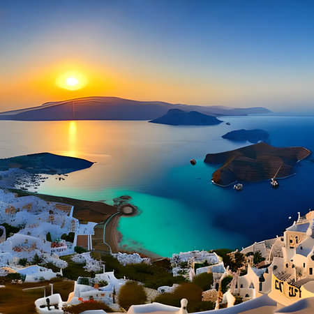 Beautiful sunset over Oia village on Santorini island, Greeceの素材