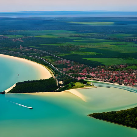 Aerial view of the sandy beach on the island of Sardiniaの素材