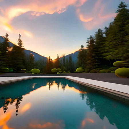 Swimming pool in the garden with beautiful sky.3d renderingの素材