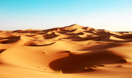 Sand dunes in the Sahara Desert, Merzouga, Moroccoの写真素材