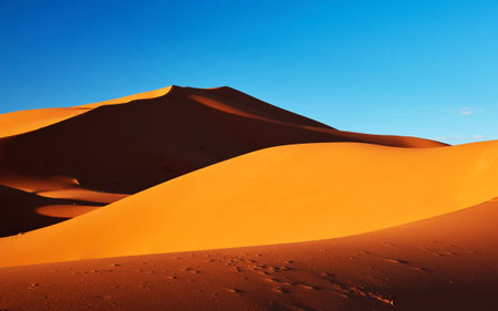 Sand dunes in the Sahara desert, Merzouga, Moroccoの写真素材