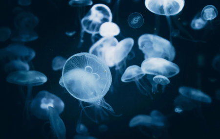 Jellyfish swimming in the water. Underwater world. Marine life.の写真素材