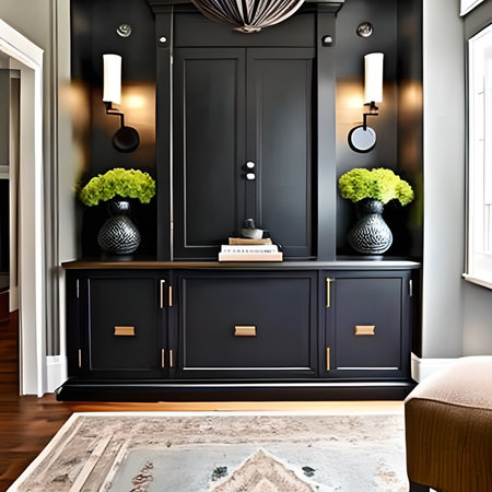 Luxury classic living room interior with black cupboard. 3d renderの素材