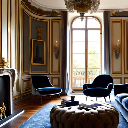 Luxury interior of the living room in classic style. 3d renderの素材