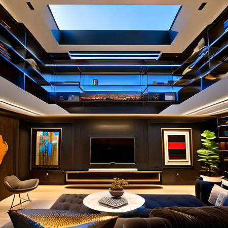 3d rendering of home interior design. living room with tv screenの素材