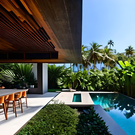 Swimming pool and terrace of modern villa,3d renderingの素材