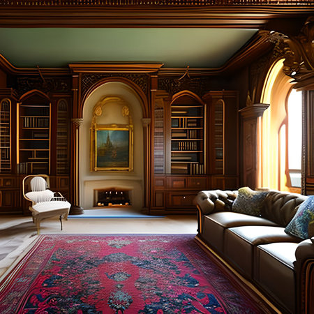 Interior of a classic living room. 3D render image.の素材