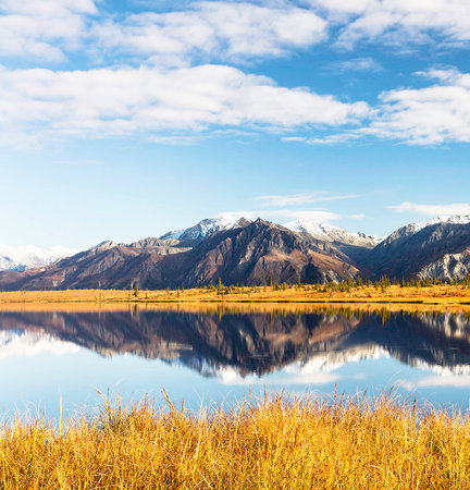 Mountains reflected in the lake. New Zealand. South Island.の写真素材
