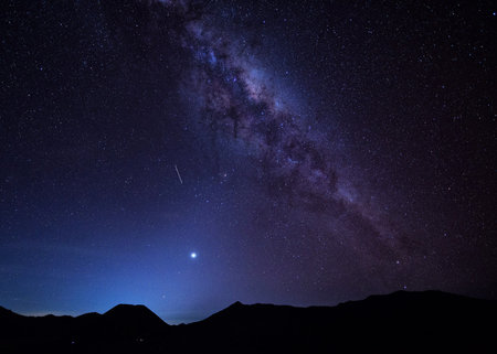 Milky Way Galaxy with stars and space dust in the universe. Long exposure photograph.with grainの写真素材