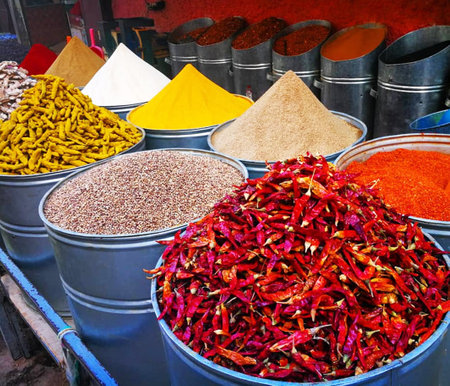 Colorful spices in the bazaar of Marrakesh, Morocco