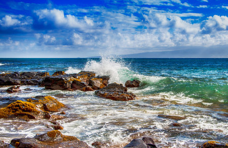Waves splashing on the rocks on the coast of the island of Lanzarote