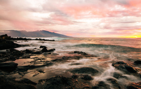 Beautiful sunset at the beach in Maui, Hawaii, USAの写真素材