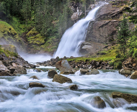 Beautiful waterfall in the mountains. Long exposure. Caucasus, Russiaの写真素材