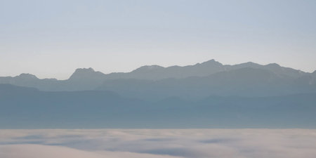 mountains and sea of fog in the morning, beautiful photo digital pictureの写真素材