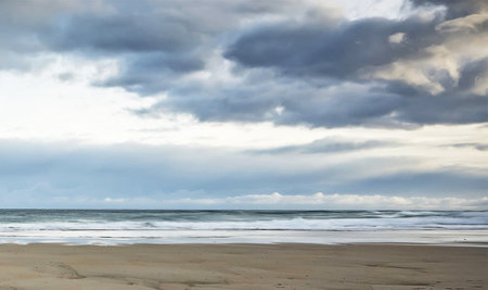 Seascape with stormy sky over the sea. Nature composition.の写真素材
