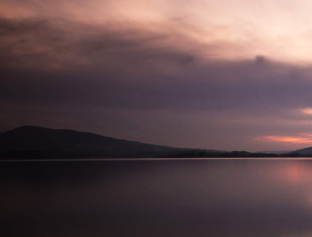 Beautiful sunset on the lake, Lake Ohrid, Macedonia.の写真素材