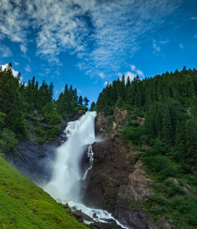 Beautiful waterfall in the mountains. Summer landscape in the mountains.の写真素材
