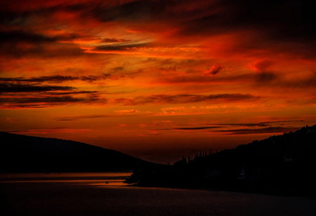 Beautiful sunset on the lake, Montenegro, Balkans, Europe