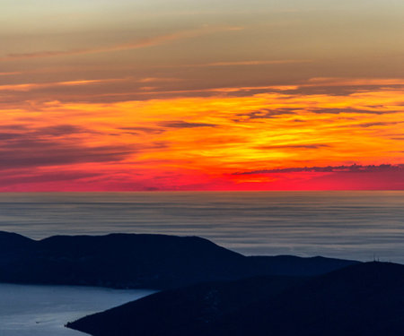 Beautiful sunset over the sea. Crimea, Ukraine, Europe.の写真素材