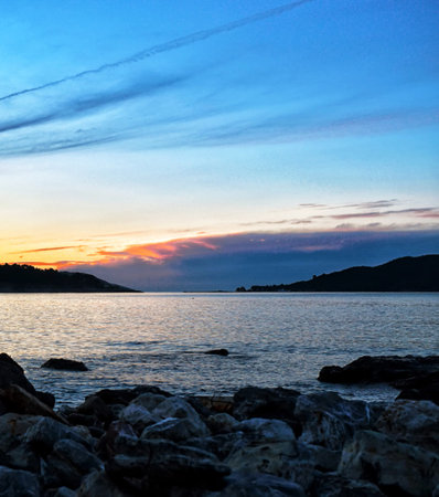 Beautiful sunset over the sea in Montenegro, Budva.の写真素材
