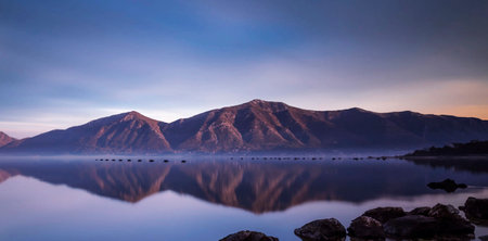 Sunset at Lake Wakatipu, Queenstown, New Zealandの写真素材