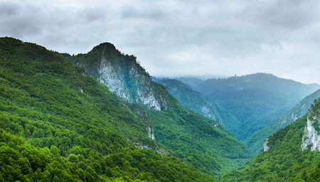 Panoramic view of the mountains on a cloudy day. Crimea, Ukraineの写真素材