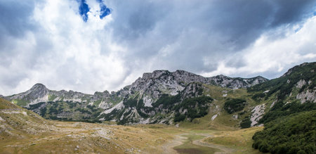 Panoramic view of the Dolomites in South Tyrol, Italyの写真素材