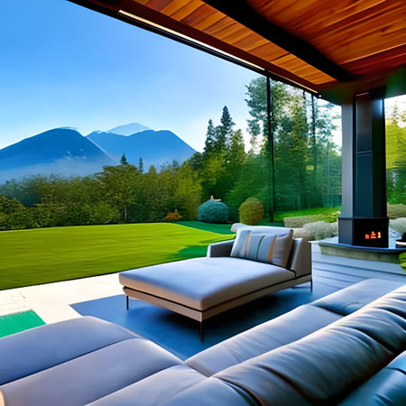 Luxury modern house, view from the terrace to the mountainsの素材