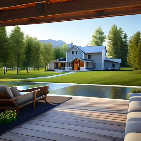 3d rendering of modern cozy house with garage and pool for sale or rentの素材