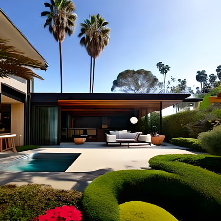 3d rendering of modern cozy house with pool and parking for sale or rentの素材