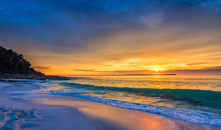 Sunset on the beach of Playa del Carmen, Mexico.の写真素材