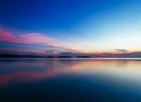 Beautiful sunset at the beach on Koh Samui, Thailand.の写真素材