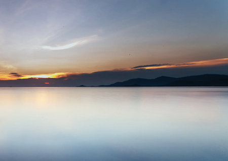 beautiful sunset on the lake, photo as a background, digital imageの写真素材