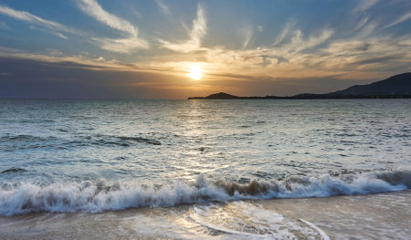 Beautiful sunset at the beach in the tropics. Seascape.の写真素材