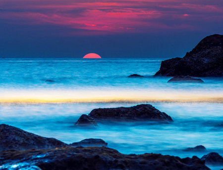 beautiful sunset on the sea. long exposure. long exposure.の写真素材