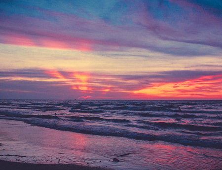 beautiful sunset on the beach of the Baltic Sea in Poland.の写真素材