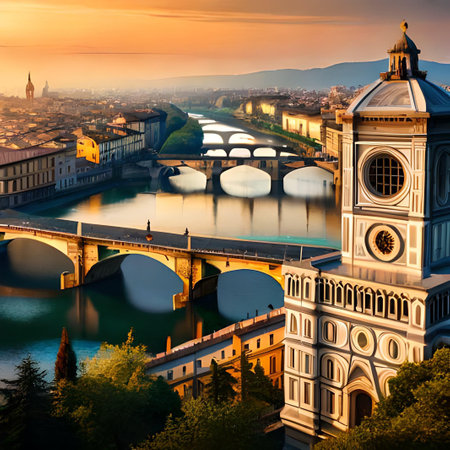 Panoramic view of Florence at sunset, Tuscany, Italyの素材