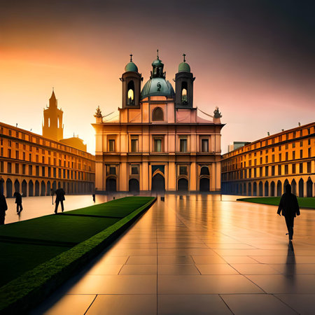 Basilica of San Lorenzo in Padua at sunset, Italyの素材