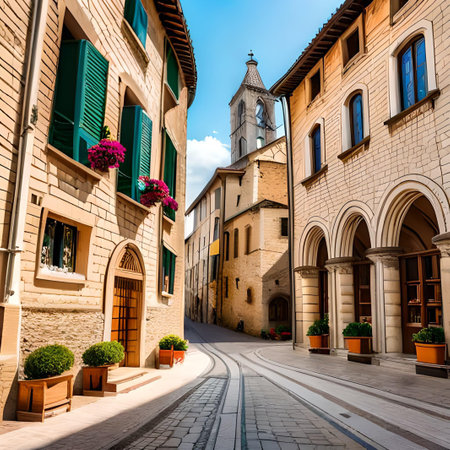 Narrow street in old town of San Gimignano, Tuscany, Italyの素材