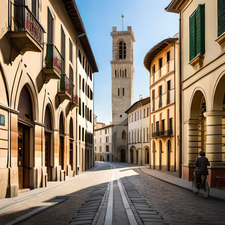 Florence, Tuscany, Italy. Old town street view with church of Santa Maria Assunta.の素材
