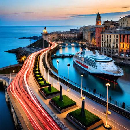 Luxury cruise ship in the port of Genoa, Italyの素材