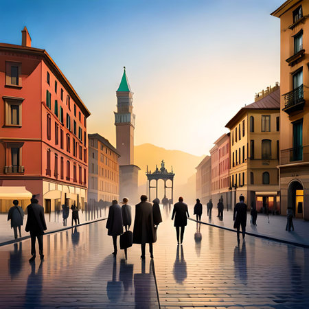 People walking on Piazza San Marco in Venice, Italy.の素材