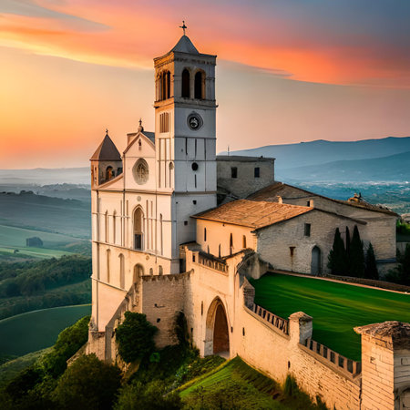Sunset view of the Basilica of Santa Maria Assunta in Tuscany, Italyの素材