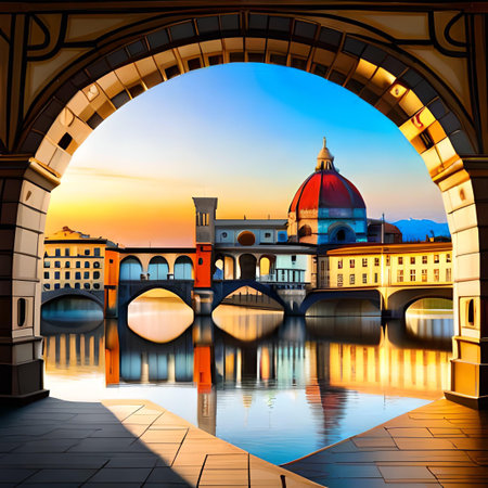 Ponte Vecchio over the Arno river in Florence, Italyの素材