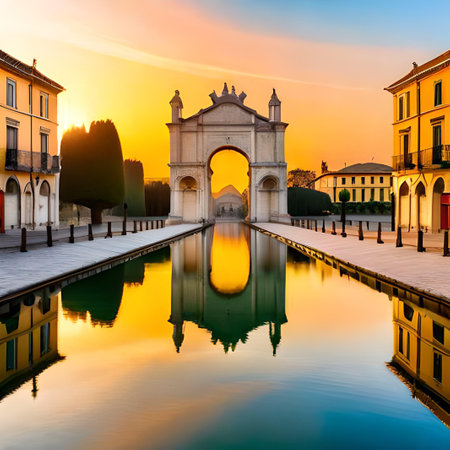 Sunset view of the famous Ponte della Valle in Padua, Italyの素材